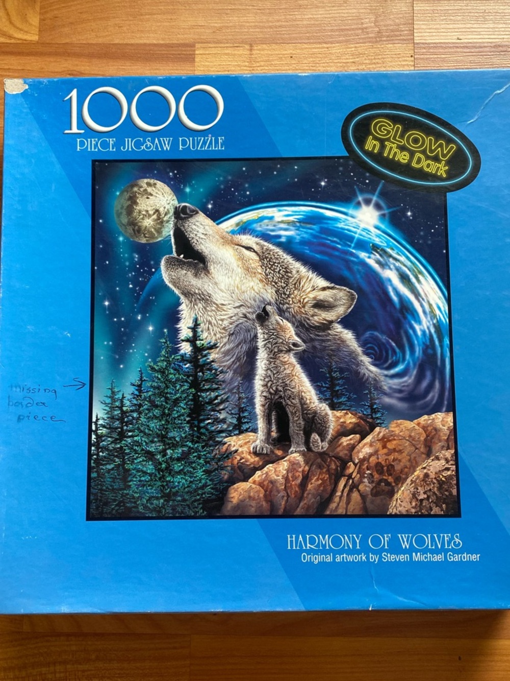 Vintage Harmony of Wolves 1000-Piece Glow Puzzle - Blue